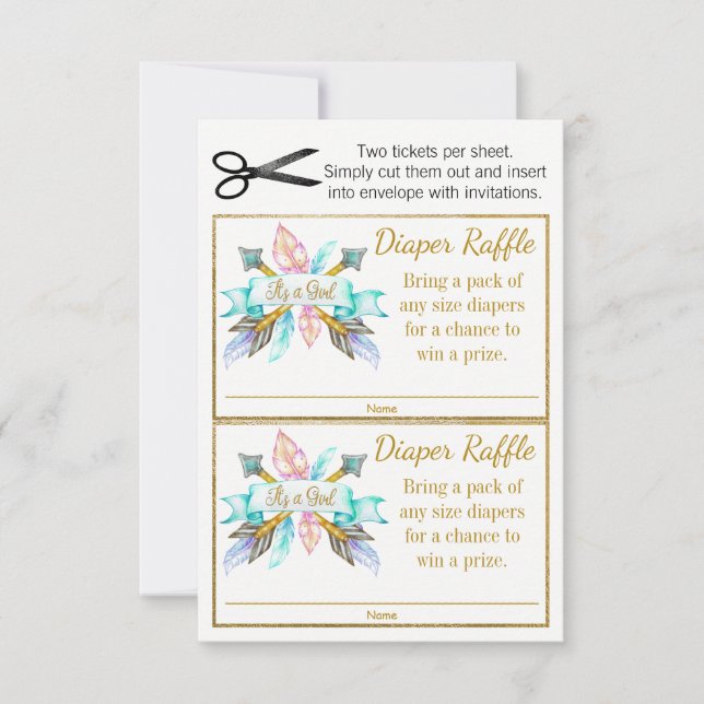 Boho Feather Arrows Tribal Diaper Raffel Tickets (Vorderseite)