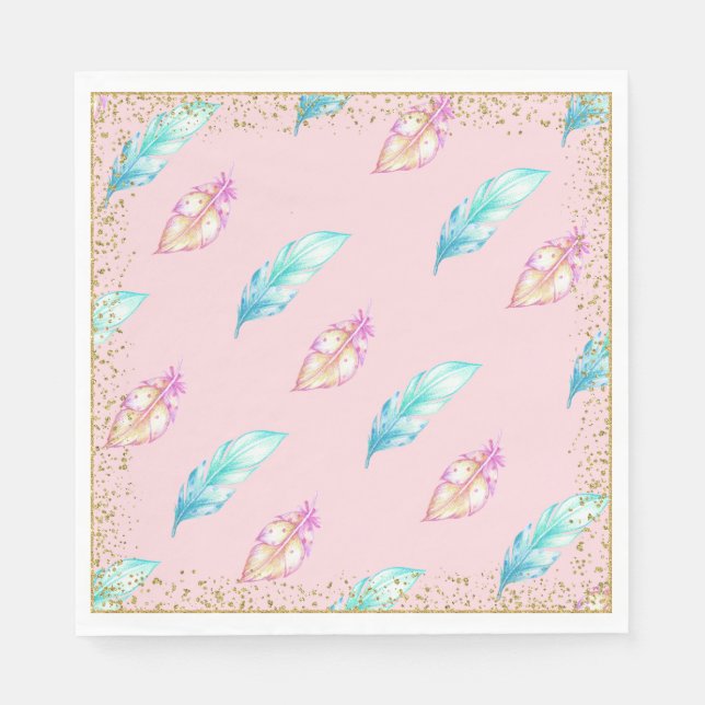 Boho Feather Babydusche Papier Napkins Serviette (Vorderseite)