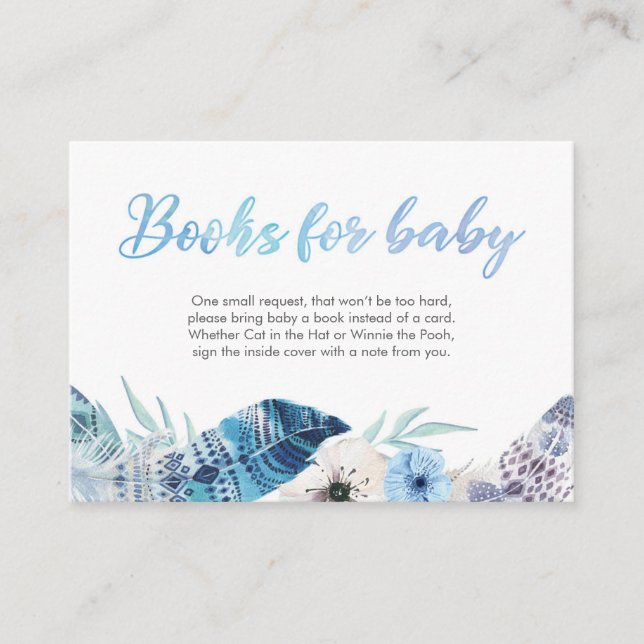 Boho feather blue Books for baby Showcard Begleitkarte (Vorderseite)