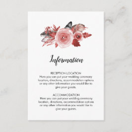Boho Feather Burgundy Rose Hochzeitsinformationen Begleitkarte