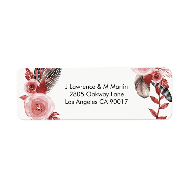 Boho Feather Burgundy Rose Kreath-Adresse (Vorne)