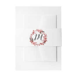 Boho Feather Burgundy Rose Wreath Monogram Einladungsbanderole