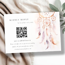 Boho Feather Dreamcatcher Wedding RSVP QR Code Begleitkarte