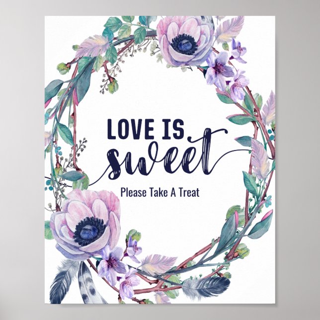 Boho Feather & Floral Wreath Wedding Liebe ist süß Poster (Vorne)