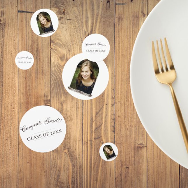 Boho Feather Frame Foto Abschluss Konfetti (Boho Feather Frame Photo Graduation Table Confetti)