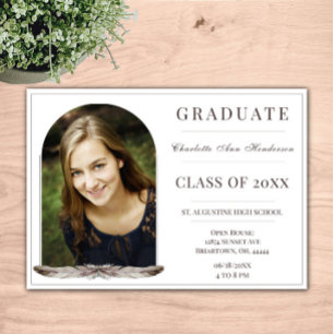 Boho Feather Frame Foto Open House weiß Einladung