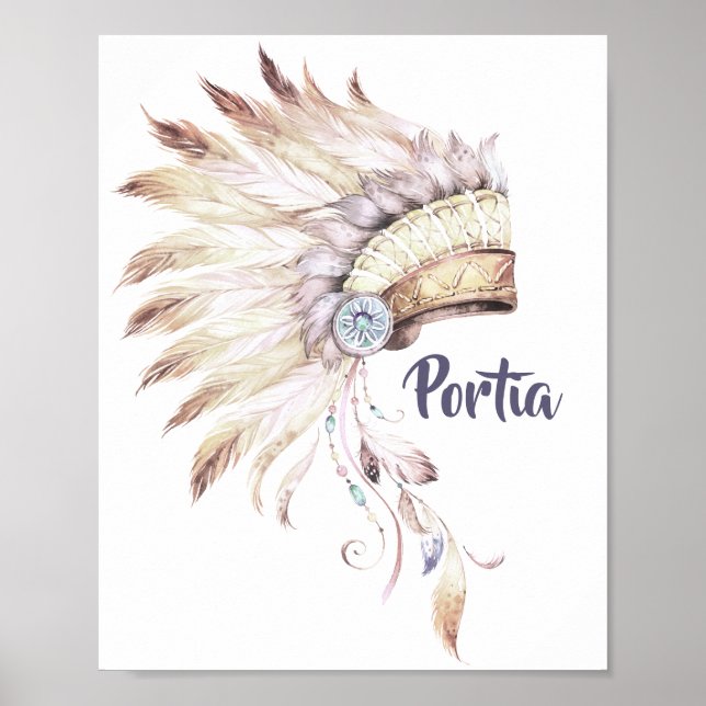 Boho Feather Headdress Wall Art Poster (Vorne)