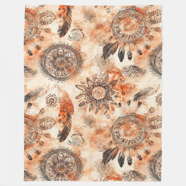 Boho Feather Mandala Fleecedecke (Vorderseite)