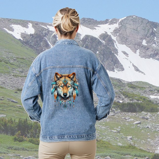 Boho Feather Native American Wolf Jeansjacke (Von Creator hochgeladen)