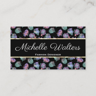 Boho Feather Pattern   Gold Trim Business Card Visitenkarte