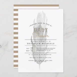 Boho Feather   Wasserfarben-Babydusche Einladung