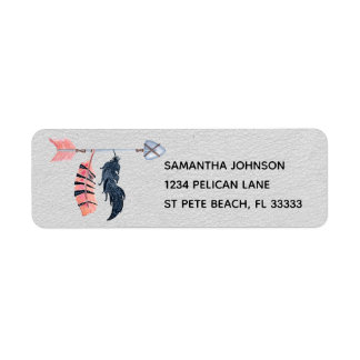 Boho Feathers and Arrow Return Address Label