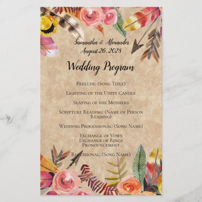 Boho Feathers Arrows Blume Rustikale Hochzeit (Vorderseite)