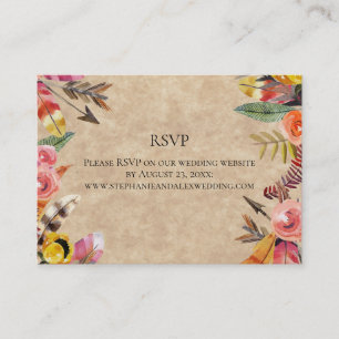 Boho Feathers Arrows Blume Rustikale Hochzeit Visitenkarte