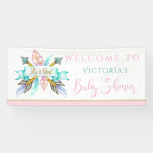 Boho Feathers Arrows Girl Baby Shower Banners Banner