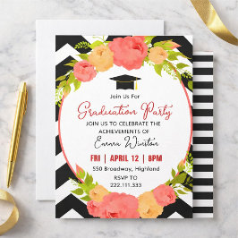 Boho Feathers & Floral Wreath Graduation Party Einladung