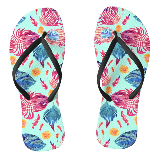 Boho Feathers Pattern Flip Flops (Fußbett)