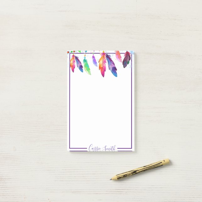 Boho feathers personalisierte Post-it-Notizen Post-it Klebezettel (Auf Schreibtisch)