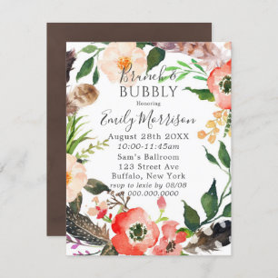 Boho Feathers Red Poppy Brunch & Bubbly Einladunge Einladung