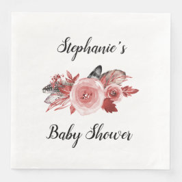 Boho Feathers Rose Burgundy Babydusche Serviette