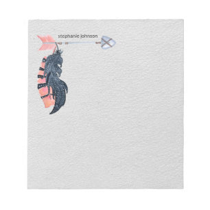 Boho Feathers und Arrow Personalisiert Notizblock
