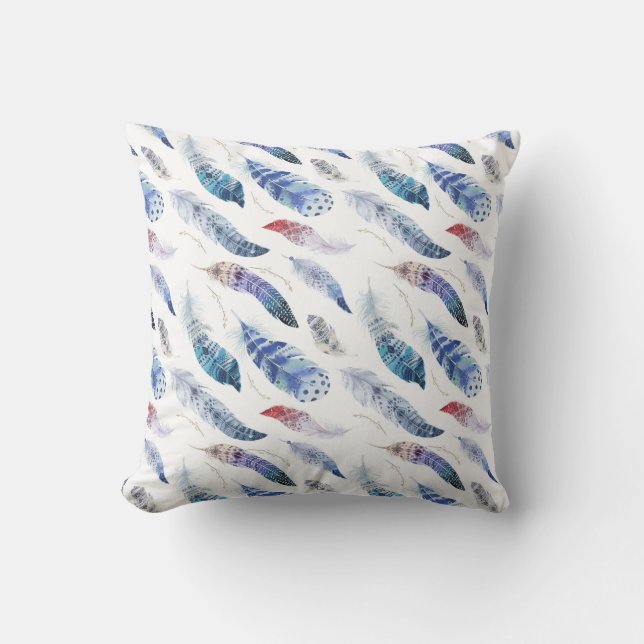 Boho Feathers Watercolor Pattern Kissen (Vorderseite)