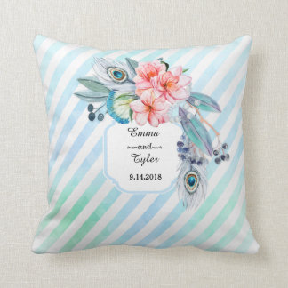 Boho Feathers Watercolor Stripe Floral Kissen