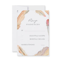 Boho Feathers Watercolor Wedding RSVP Cards