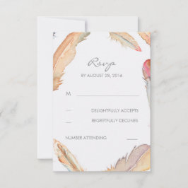 Boho Feathers Watercolor Wedding RSVP Cards Karte