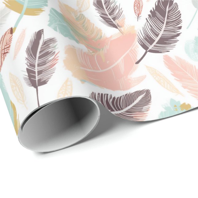Boho Feathers Wrapping Paper Geschenkpapier (Rolleneckpunkt)