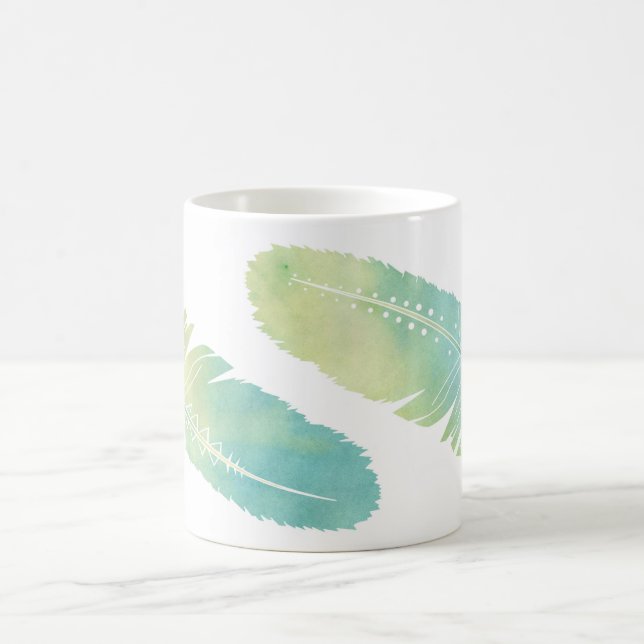 Boho Feder-Aquarell-Grün und Blau Tasse (Mittel)