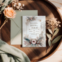Boho-Feder-Blumen-Rosa-Gold-Rahmen-Hochzeit