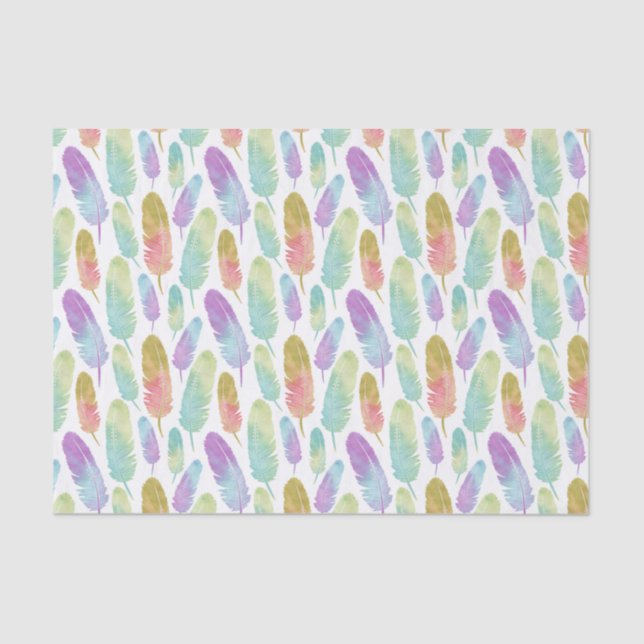 Boho Feder-Muster-Aquarell-Regenbogen Seidenpapier (Vorderseite)