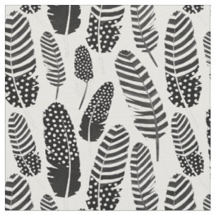 Boho Feder-Muster-Aquarell Schwarzweiss Stoff
