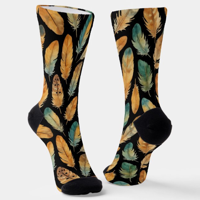 Boho-Feder-Muster Socken (Gewinkelt)