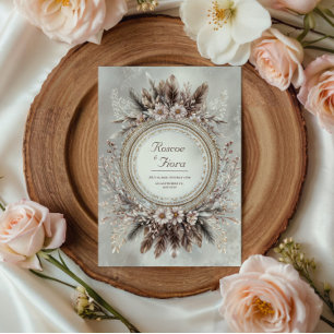 Boho-Federkranz Rosa Florale Hochzeit Einladung