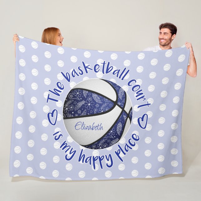 Boho Federn blauer Basketballplatz glücklicher Pla Fleecedecke (Beispiel)