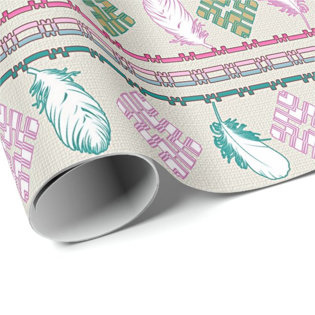 Boho Federn  Ethnisch Geschenkpapier (Rolleneckpunkt)