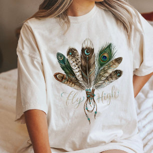 Boho-Federn Fliegen Hoch Himmelsmond-Kunst Tri-Blend Shirt