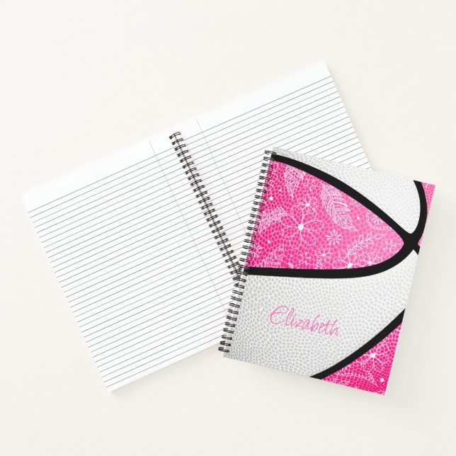 Boho-Federn, Gekritzel, Blumen, Basketball, Rosa Notizbuch (Innenseite)