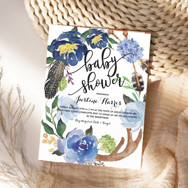 Boho-Federn-Junge-Baby-Party Einladung (Von Creator hochgeladen)