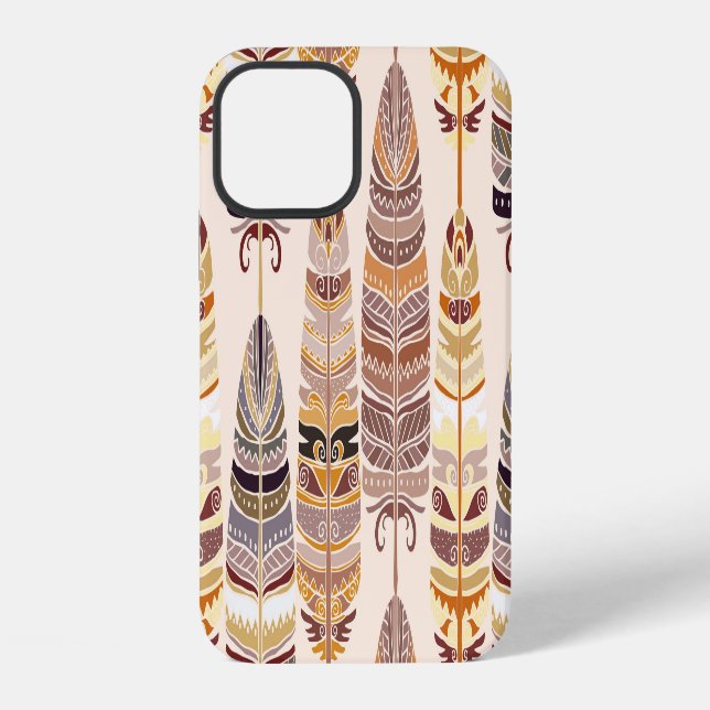 Boho-Federn: Nahtloses Stammesmuster iPhone Hülle (Rückseite)