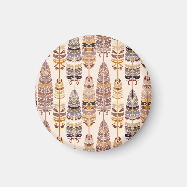 Boho-Federn: Nahtloses Stammesmuster Magnet (Vorne)