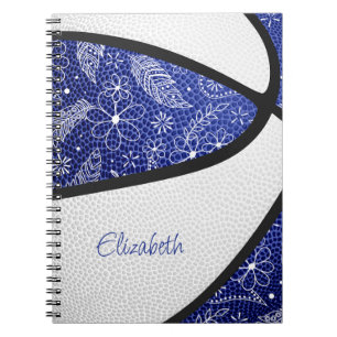 Boho-Federn Paisley-Muster blau weiß Basketball Notizblock