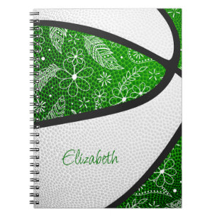 Boho-Federn Paisley-Muster grün weiß Basketball Notizblock