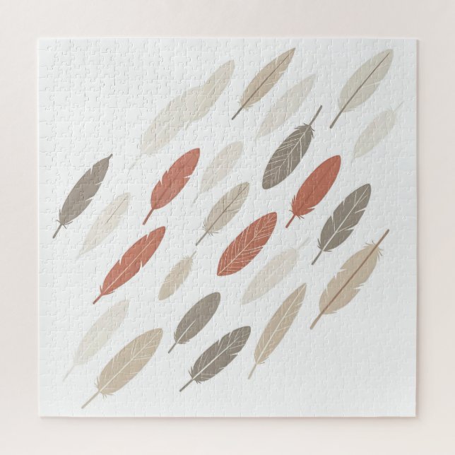 Boho-Federn Rost-Taupe-Diagonalmuster Puzzle (Vertikal)