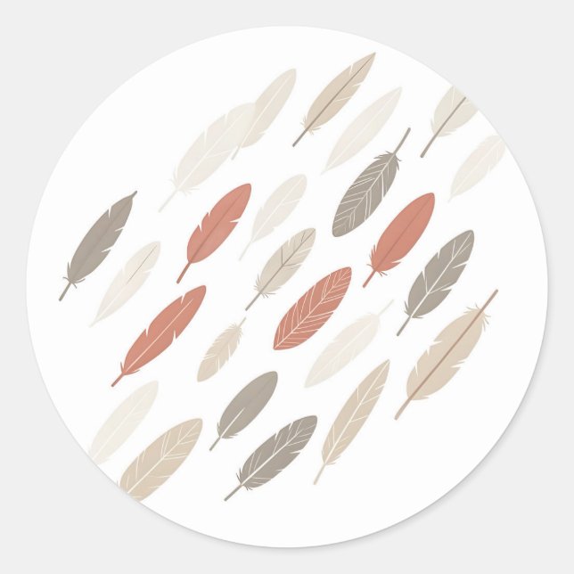 Boho-Federn Rost-Taupe-Diagonalmuster Runder Aufkleber (Vorderseite)