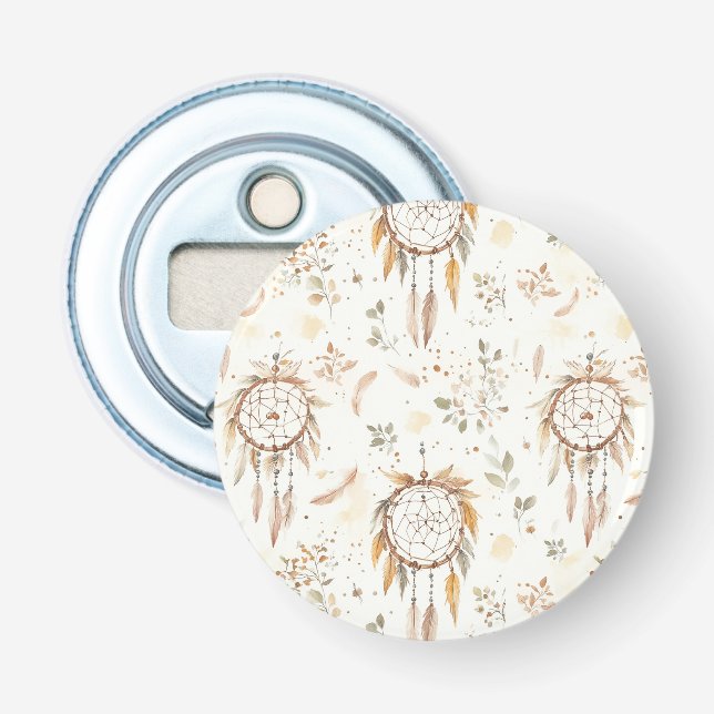 Boho-Federn-Traumfänger in Creme Flaschenöffner (Vorderseite)