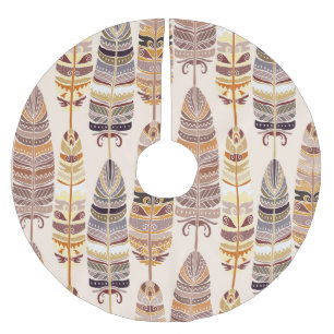 Boho-Federn: Tribal-Nahtloses Muster Polyester Weihnachtsbaumdecke