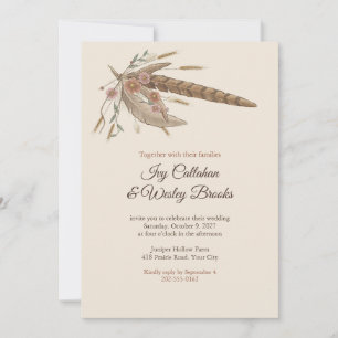 Boho-Federn und getrocknete Blumen Hochzeitseinlad Einladung